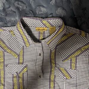 Wrangler Purple and Yellow Gingham Western Snap Shirt